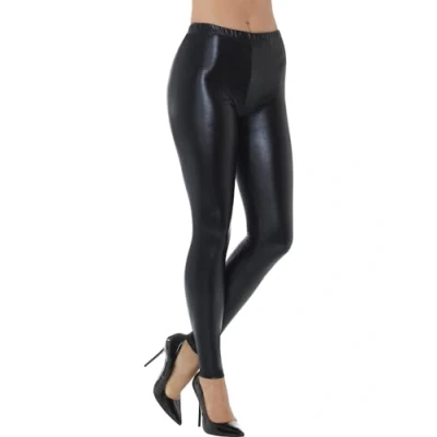 Image of Smiffys 80s Metallic Disco Leggings, Black , 1980&#039;s Fancy Dress, 1980s Dress Up Costumes