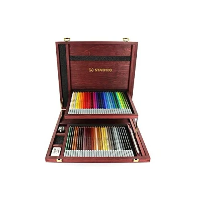 Image of Chalk Pastel Pencil STABILO CarbOthello Wooden Box of 60 Assorted Colours with Sharpener and Eraser