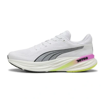 Image of Puma Magnify Nitro Road running shoes, Women&#039;s, Size: 4.5, White\pure magenta\yellow alert Textile