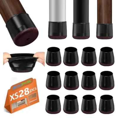 Image of 28Pcs Chair Leg Floor Protectors, Round Feet Cover for Hardwood Floors, Silicon Protectors Chairs, No Scratches and Noise, Black(15 22mm)