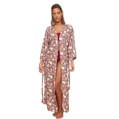 Image of Trendyol Women&#039;s Beachwear Regular Poncho V Neck Woven Kimonos &amp; Kaftans, Very colorful, 36