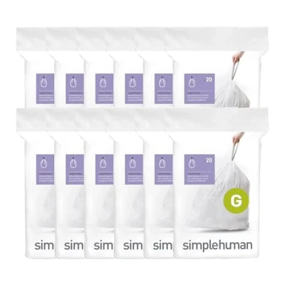 Image of simplehuman Code G 240 Count, Genuine Custom Fit Liners, Drawstring Trash Bags in Dispenser Packs, 30 Liter/8 Gallon