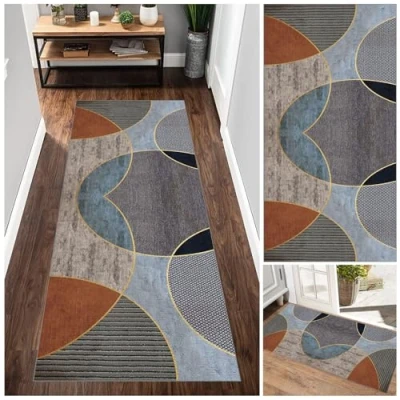 Image of GmyoieqI Hallway Runner 90 x 120 cm, Non Slip Carpet Runners for Hallway, Modern Long Hall Runner, Washable Floor Low Pile Area Rug Entryway Kitchen