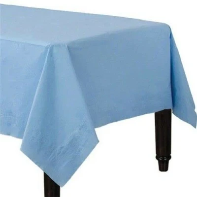 Image of Pack of 4 Paper Disposable Table Cover Tablecloth for Indoor or Outdoor All Occasion Baby Shower, Wedding, Birthday, Christmas, Halloween, Easter Party Decorations 90x90cm (Baby Blue)