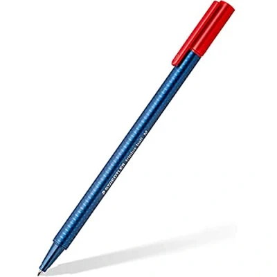 Image of STAEDTLER Triplus Ball 437 M 2 VE Ballpoint Pen Ergonomic Triangular Shaft Line Width Red Smudge Proof Cardboard Case with 10 Pens