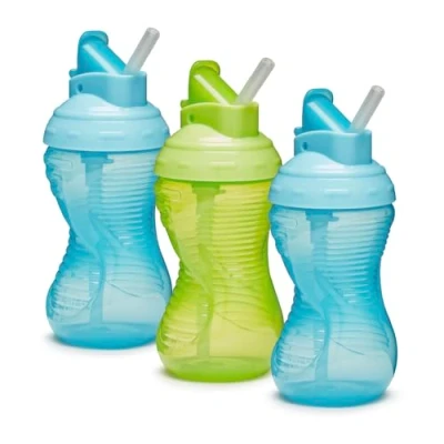 Image of Munchkin Mighty Grip Cups with Straw Trainer Toddler &amp; Baby Bottle BPA Free Non Spill Leakproof Weaning Cup from 12+ Months 10oz/296ml 3 Pack Blue Green