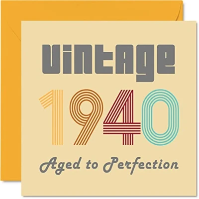 Image of 84th Birthday Cards for Men Women Vintage 1940 Aged To Perfection 84 Card Funny Her Him, 145mm x Best Friend Greeting Great Grandad Grandma Granny Nanny Nan