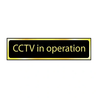 Image of CCTV In Operation Sign Self Adhesive PVC Black and Polished Gold Effect 200mm x 50mm