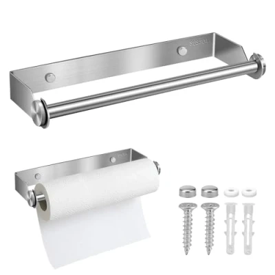 Image of 28CM Kitchen Roll Holder, Towel Holder with Srews, Wall Mounted, Paper for Bathroom Living Room Silver