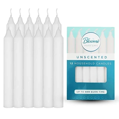 Image of 12pk Taper Candles 7&quot; White Candles, 8 Hour Long Burning Tapered for Candlestick, Dinner Candle Sticks Pack, Unscented Household Tall Candels