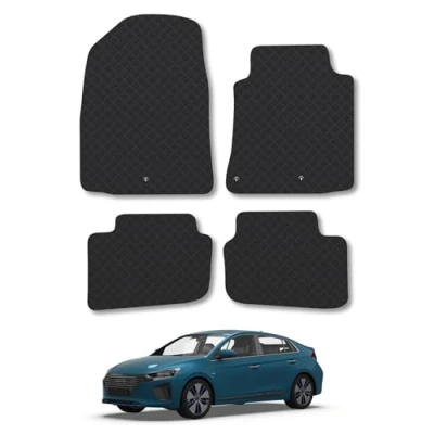 Image of 5mm Rubber Car Mats Compatible With Hyundai Ioniq Hybrid (2020+) Tailored Fit Floor Set Accessory Custom Anti Slip Backing Heavy Duty Waterproof Easy Clean Durable Weather Full Coverage