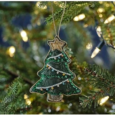 Image of Ginger Ray Velvet Beaded Christmas Tree Hanging Decoration