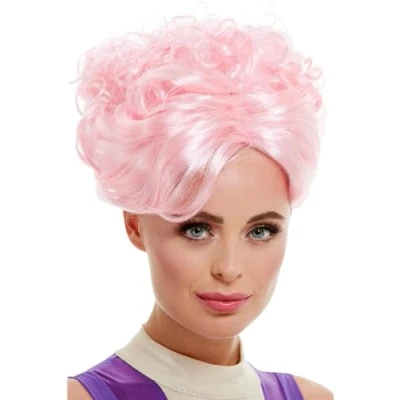 Image of Smiffys Trapeze Artist Wig, Pink with Curls, Circus Fancy Dress, Adult Dress Up Wigs