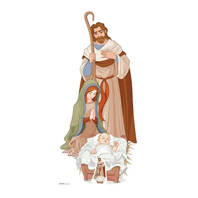 Image of Star Cutouts Ltd SC1107 Life Size Cut Out with Mini Version of Nativity Scene, Cardboard, Multi Colour, 183 x 88 cm