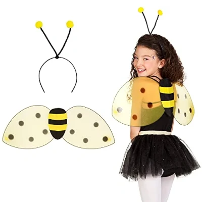 Image of Boland 52852 Set honey bee, tiara and wings, size approx. 64 x 23 cm, yellow black, one size, headband, summer party, carnival, Halloween, fancy dress, theme costume, theatre, accessory