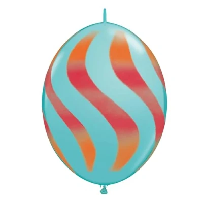 Image of Toyland® Pack of 50 12&quot; Blue Linking Latex Balloons With Pink &amp; Orange Wavy Stripes Celebration Party Decorations
