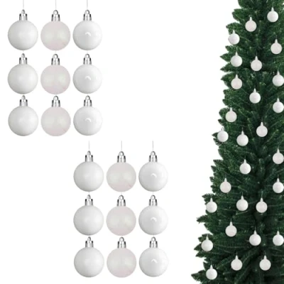 Image of 50mm/18Pcs Christmas Baubles Shatterproof White, Tree Decorations Ball Ornaments Balls Xmas Hanging Holiday Decor Shiny,Matte,Glitter