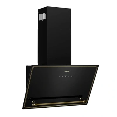 Image of KLARSTEIN Victoria Angled Cooker Hood 60cm Black &amp; Gold, 400m3/h Air Flow, A++ Energy Efficiency, Touch Control, LED Display, Quiet 52dB, Extraction Recirculation, Carbon Filters