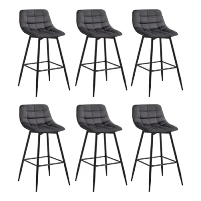 Image of WOLTU Bar Stools Set of 6 PCS Soft Velvet Seat Chairs Breakfast Kitchen Counter Metal Legs Barstools Dark Grey High with Backrests &amp; Footrests