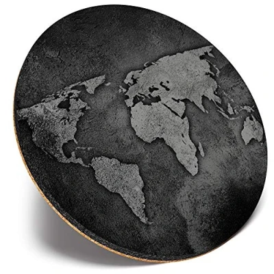 Image of Round Single Coaster BW World Map Earth Travel Fun Glossy Quality Coasters Tabletop Protection for Any Table Type #39592