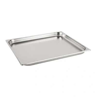Image of Vogue Stainless Steel 2/1 Gastronorm Tray 40 mm Deep / Capacity: 12 Litre, Silver, Size: 400(H) x 650(W) 40(D)mm, Stackable, Food Safe GN Pan, K801