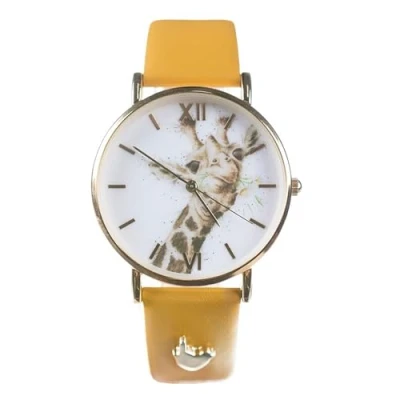 Image of Wrendale Designs &#039;Flowers&#039; Giraffe Leather Watch