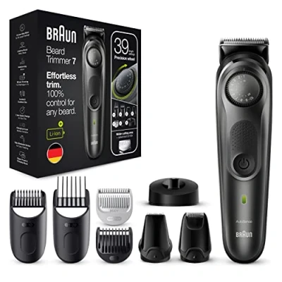Image of Braun BT7350 Men&#039;s Beard Trimmer 7 Hair Clipper Trimmer, 39 Length Settings, 6 Accessories, Ideal for Face and Beard, Gift Idea, Black Metallic Grey