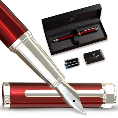 Image of Ellington Pens Luxury Fountain Pen Set for Writing Smooth Fine Nib Includes Refillable Ink Converter, 3 Cartridges [Black &amp; Blue], Gift Box Elegant Calligraphy