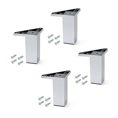Image of Emuca Plastic Furniture Feet with Fixing Screws for Cabinet/Wardrobe/Sofa, Silver Painted, 120 mm Height, Set of 4 Piece