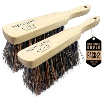 Image of Newman and Cole Natural Wooden Hand Brushes Choose from Hard Stiff Bristle Brush or Soft with Synthetic Bristles (2 x Bassine Brush)