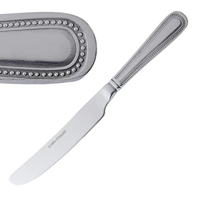 Image of Olympia Bead Stainless Steel Table Knives (Pack of 12), Silver, 225(L)mm, Dinner Knife Set, High Polished 18/0 Steel, Beaded Border Solid Handle Design, Commercial &amp; Home Use, C125