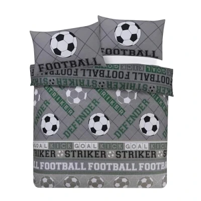 Image of Football Grey Green Single DUVET COVER Set Reversible Boys Bedding With Pillowcase (GREEN/GREY SET, Single)