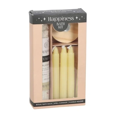 Image of Happiness Ritual Bath Kit with Herbal Magick Salts, Uplifting Aroma Essentials, Yellow Spell Candle Set, and Manifestation for a Joyful Experience