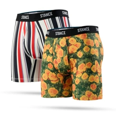 Image of Stance Good Times 2 Pack Boxer Briefs Mens Multi Striped Floral Patterned Underwear Shorts Large