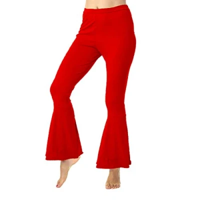 Image of 60s 70s Flared Trousers Ladies Disco Groovy Fancy Dress Saterday Night Fever Red Hippie Chick Small