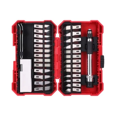 Image of Amazon Basics 29 Piece Precision Hobby Knife Set, Red
