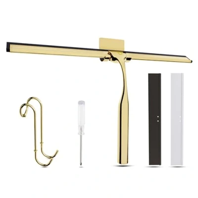 Image of Wunset 30 cm Shower Squeegee, Large Gold Window Squeegee 6 Pieces Set Including 2 Replacement Silicone Lips, Cleaner for Doors and Various Smooth Surfaces (30 cm, Gold)