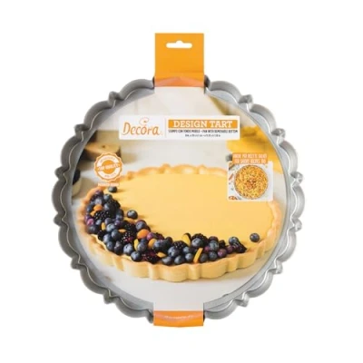 Image of Decora 0075053 Baking Mould with Moving Base Diameter 30 x 3 H cm Non Stick Coated Steel Round for Easy Demoulding of Cakes Registered Professional Design Patented