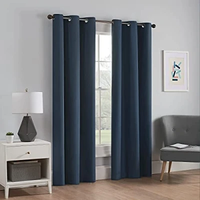 Image of Eclipse Microfiber Total Privacy Blackout Thermal Grommet Window Curtain for Bedroom (1 Panel), 42 in x 84 in, Navy