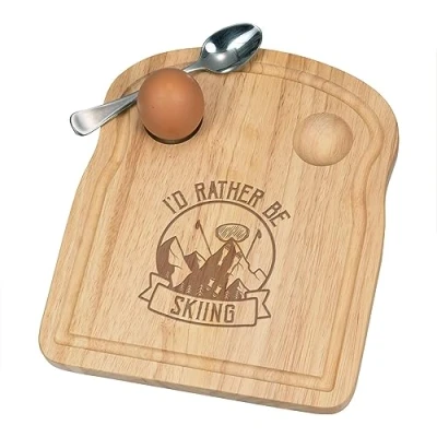 Image of I&#039;d Rather Be Skiing Breakfast Dippy Egg Cup Board Wooden Easter