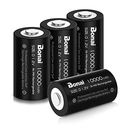 Image of BONAI Rechargeable Batteries D LR20 10000mAh Ni MH 1.2V Accu, Type Baby Battery 1200 Cycles, Low Self Discharge Long Life (4 Batteries)