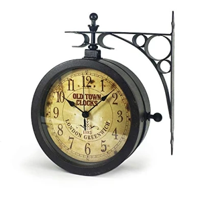 Image of TFA Dostmann Wall Thermometer Nostalgie Old Town Clock, 60.3011, Weatherproof, Rotating Display, Decorative Eye Catcher, Antique, Metall, Vintage Copper, (L) 270 x (B) 95 (H) 295 mm