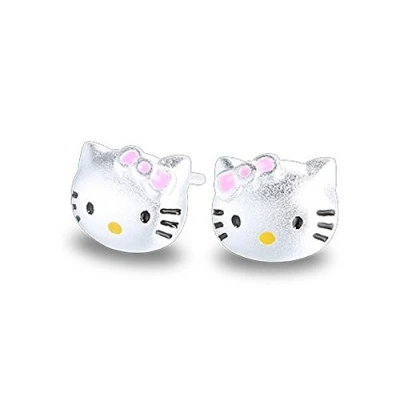 Image of findout Hello Kitty cat Earrings Children Girls 925 Sterling Silver Love Earrings, for Women Children.(f1759)