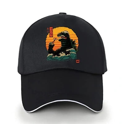Image of FINDING CASE Men&#039;s Athletic Baseball Fitted Cap Plain for Men Classic 6 Panel Adjustable Sport Casual Sun Visor Hat (Godzilla Drink)