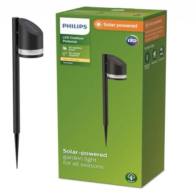 Image of PHILIPS Lighting Vynce Outdoor Solar Wall Light, Round, 1.5W, 2700K, Black, IP44 Weatherproof