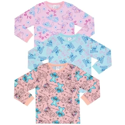 Image of Disney Lilo &amp; Stitch, Three Pack 100% Combed Cotton Long Sleeved Tops T Shirts 9 10 Years 140 cm Multicoloured