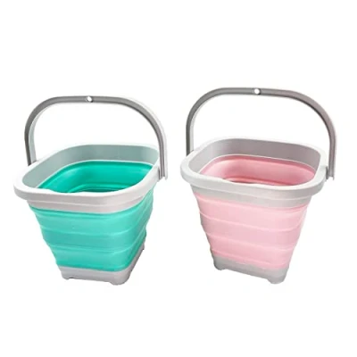 Image of SAMMART 5L Collapsible Rectangular Handy Basket/Bucket (Pale Pink + Pine (Set of 2))