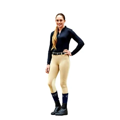Image of Dublin Performance Flex Knee Patch Riding Tights, Beige, Ladies 16/34&quot;