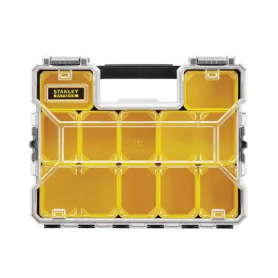 Image of Stanley 1 97 519 FatMax Range Storage Organizer Waterproof Unbreakable Polycarbonate 10 Removable Compartments Anti Corrosion Plastic Clasps Capacity 44.6 x 7.4 35.7 cm