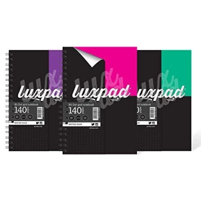 Image of Luxpad B5 Flexi Covered Wirebound Notebooks in 3 Assorted Colours. 140 Pages with 5mm Dot Grid Ruling. Pack of